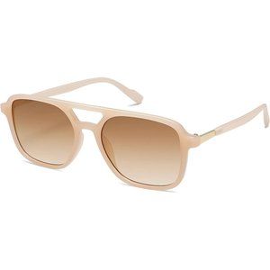 Women Trendy Rectangle Milky Cream Brown Grading Shades Retro Aviator Sunglasses
